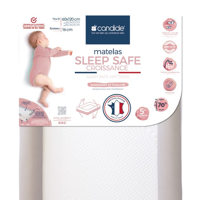 Matelas Bebe 60x1cm Sleep Safe Croissance Dehoussable Le Choix Des Bebes