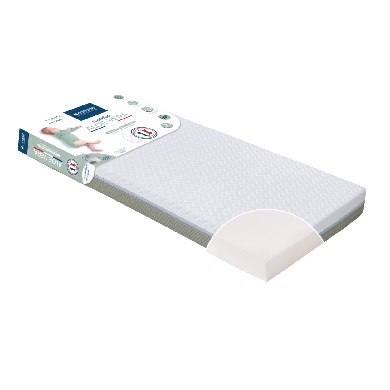 Candide - Aloe vera Mattress With 360° Removable Cover for Bed 70x140cm