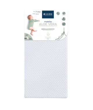 Matelas 70x140 cm pour lit bébé Aloé Vera - Peaux fragiles - Déhoussable à 360°