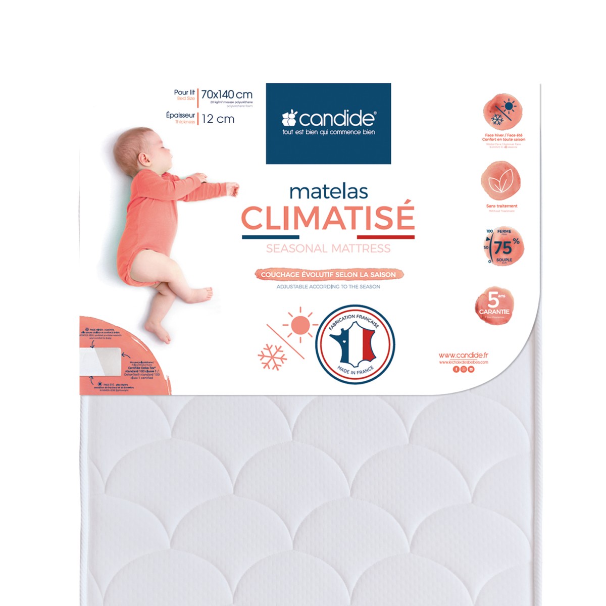 Matelas bébé climatisé 70x140