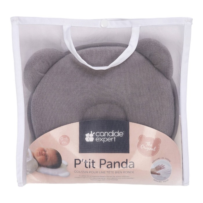 Coussin cale tête bébé P'tit Panda Candide - Gris foncé