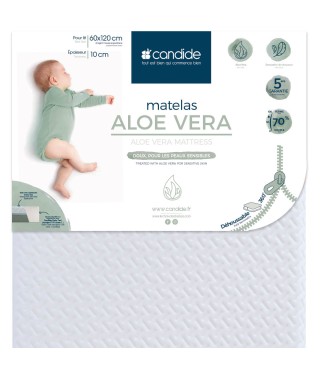 Matelas bébé 60x120cm Candide Aloé Vera déhoussable 360°