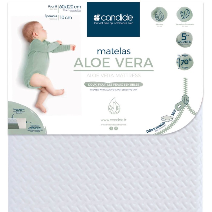 Matelas bébé 60x120cm Candide Aloé Vera déhoussable 360°