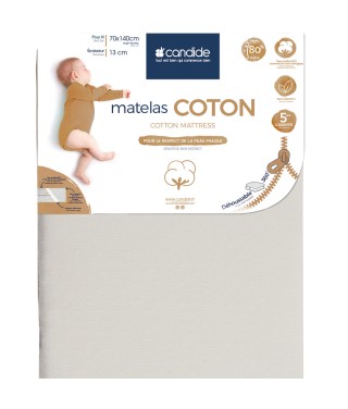 Matelas 70x140 cm pour lit bébé Coton - Bio - Déhoussable