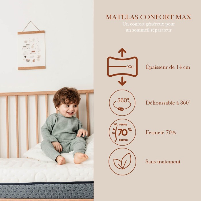 Matelas 70x140 cm pour lit bébé Confort Max Candide