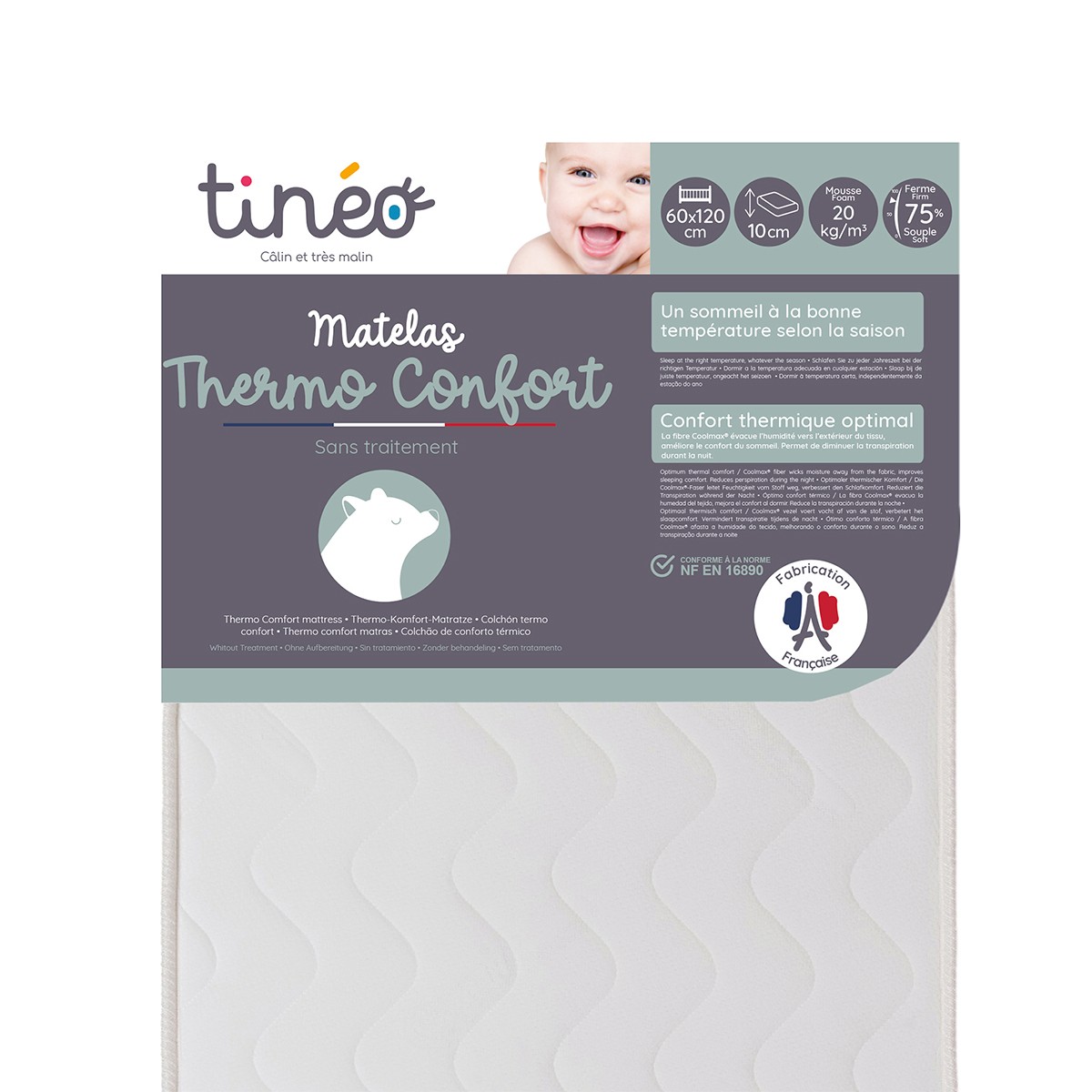 Matelas bébé 60x120cm Thermo Confort - Tinéo