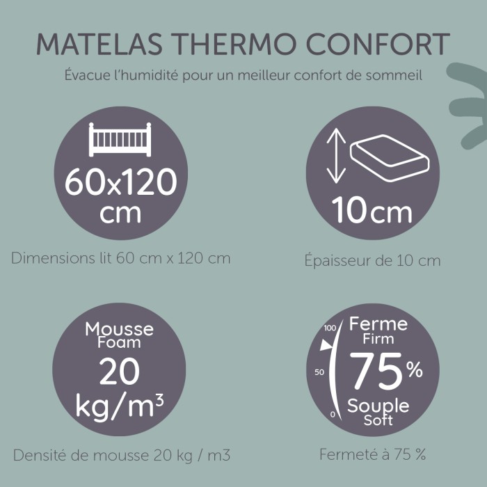 Matelas bébé 60x120cm Thermo Confort - Tinéo