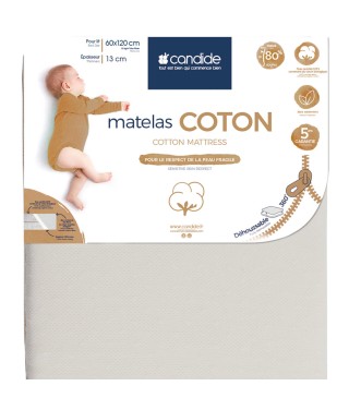 Baby mattress 60x120 cm organic cotton - 360° removable cover