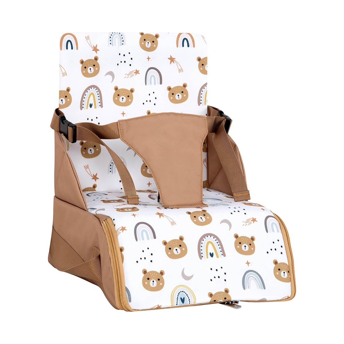 Rehausseur de chaise bébé Tinéo nomade - Rehausseur nomade en tissu Oursons Camel