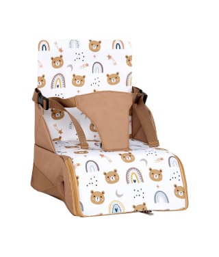 Rehausseur de chaise bébé Tinéo nomade - Rehausseur nomade en tissu Oursons Camel