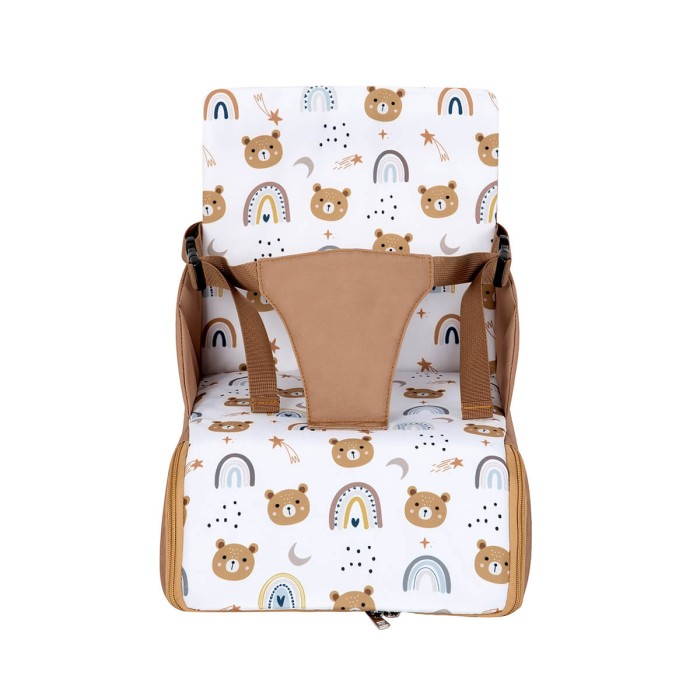 Rehausseur de chaise bébé Tinéo nomade - Rehausseur nomade en tissu Oursons Camel