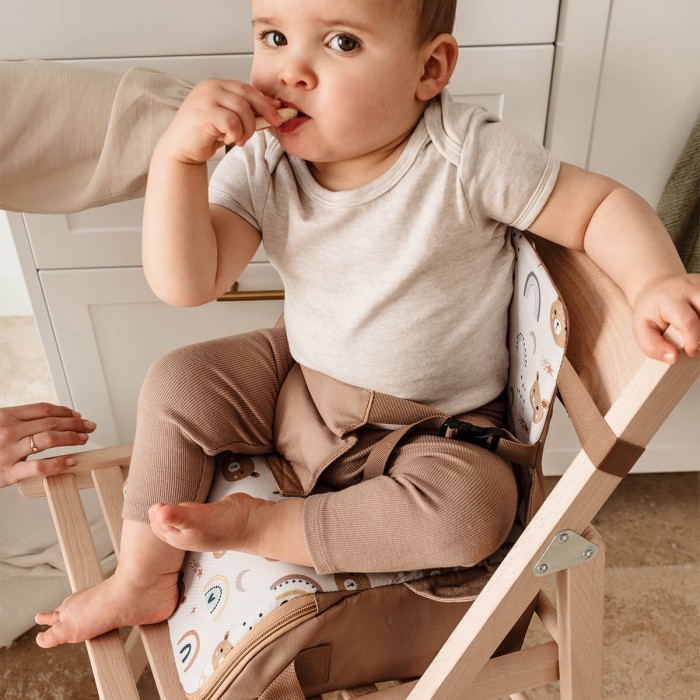 Rehausseur de chaise bébé Tinéo nomade - Rehausseur nomade en tissu Oursons Camel