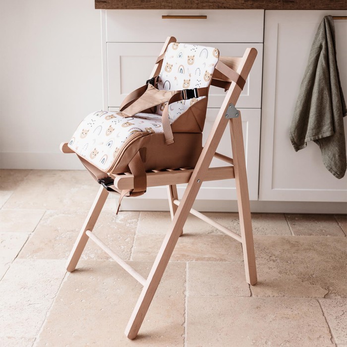 Rehausseur de chaise bébé Tinéo nomade - Rehausseur nomade en tissu Oursons Camel