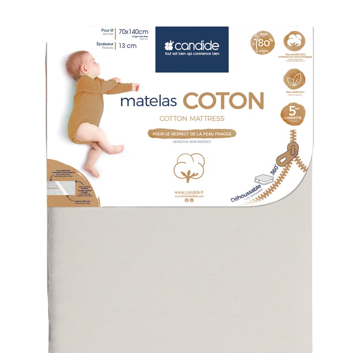 Matelas bébé 70x140 cm bio Coton - Candide